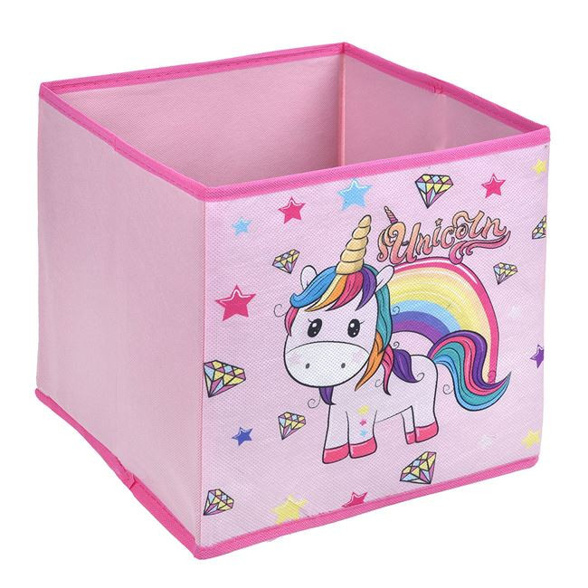 Cutie de Depozitare Roz, Unicorn Curcubeu, 25x25x25cm