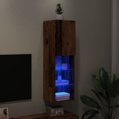Gossi comoda tv cu lumini led, lemn vechi, 30,5x30x102 cm foto