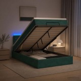 Cumpara ieftin Pat Ottoman cu Saltea si LED Verde inchis 120 x 190 cm Catifea