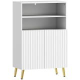 HOMCOM Dulap de Baie cu 2 Rafturi Deschise și Dulap, Dulap Compact cu Uși Amortizate, Raft Reglabil, pentru Bucătărie Living, 60x31.8x93 cm, Alb | Aos