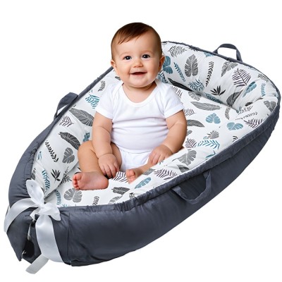 Cosulet Bebelusi pentru Dormit tip Baby Nest, cu Doua Fete, 0-24 Luni, 90x55cm, Husa Bumbac, Confort &amp;amp; Siguranta, Alb/Gri - Gray foto