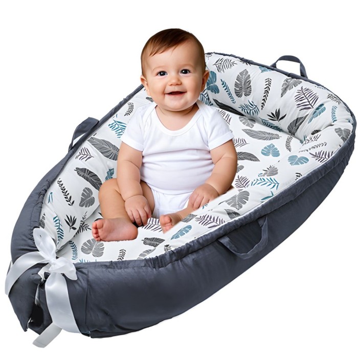 Cosulet Bebelusi pentru Dormit tip Baby Nest, cu Doua Fete, 0-24 Luni, 90x55cm, Husa Bumbac, Confort &amp; Siguranta, Alb/Gri - Gray