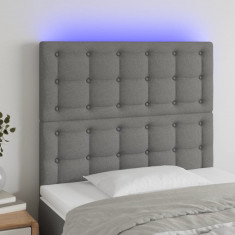 vidaXL Tăblie de pat cu LED, gri închis, 100x5x118/128 cm, textil