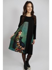 ROCHIE MIDI CU MANECA LUNGA SI BUZUNAR APLICAT CAT MELEK TALIE UNICA Multicolora foto