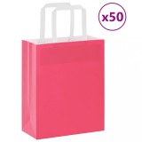 Pungi H&acirc;rtie Roz cu M&acirc;nere, 18x8x22 cm, 50 buc - vidaXL, Sacose Cadou, Transport Ușor, H&acirc;rtie Kraft Durabilă, Reciclabilă