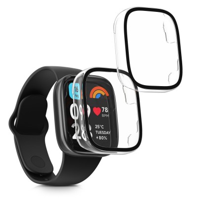 Set 2 Huse Kwmobile cu sticla securizata pentru Xiaomi Redmi Watch 3 Active / Redmi Watch 3 Lite, Transparent, Plastic, KWM000024ZD001C foto