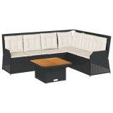 Set sezlonguri de gradina, 5 piese, cu perne, negru, poliratan