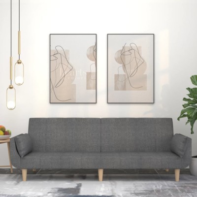 vidaXL Canapea extensibilă cu 2 locuri, 2 perne, gri deschis, textil 375869 foto