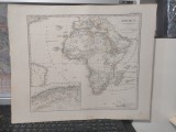Hartă Africa, Algeria, Egipt, Arabia Justus Perthes, Gravură Color, An 1867, 45x37 cm