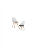 Set 2 buc scaun alb stil Scandinav, cu picioare din lemn de Fag, sezut din PP si perna din piele ecologica, 49 x 43 x 82 cm