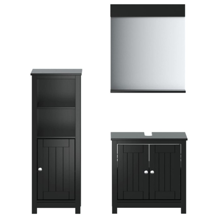 Set mobilier baie, 3 piese, &bdquo;BERG&rdquo; , negru, lemn masiv de pin
