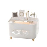 Suport pentru Servetele, Cutie Multifunctionala, Design Minimalist, ABS, cu Suport pentru Obiectele Personale, pentru Birou, 21x15x13 cm, Alb