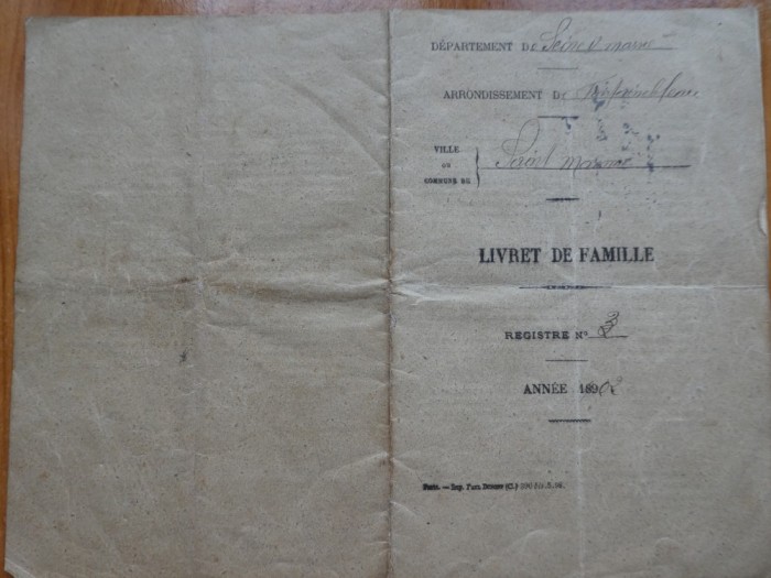Livret de familie, Paris, 1902, Familia General Berthelot