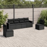Cumpara ieftin Set mobilier de grădină cu perne, 6 piese, negru, poliratan