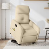 Cumpara ieftin Fotoliu masaj rabatabil cu ridicare, crem, material textil