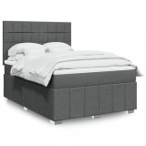 VidaXL Pat box spring cu saltea, gri &icirc;nchis, 140x190 cm, textil