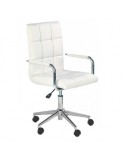 Scaun birou copii HM Gonzo 2, Ergonomic, Cadru metalic, Tapitat cu piele ecologica, Ajustabil pe inaltime, Cu brate, 90 Kg, Alb