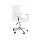 Scaun birou copii HM Gonzo 2, Ergonomic, Cadru metalic, Tapitat cu piele ecologica, Ajustabil pe inaltime, Cu brate, 90 Kg, Alb