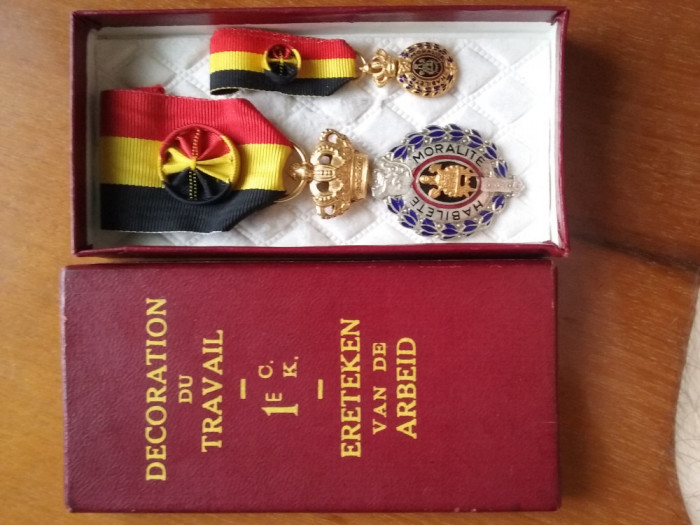 Belgia Medalia muncii Medalie MINIATURA cutie originala F. RARA