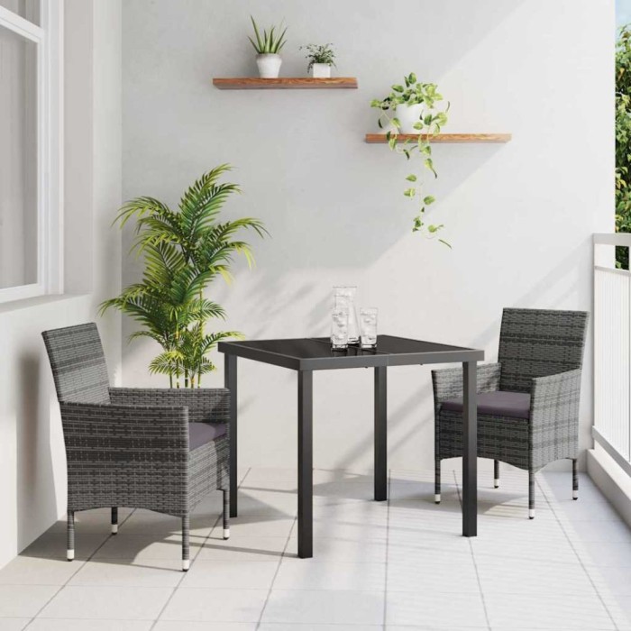 vidaXL Set de masă pentru grădină cu pernă 3 pcs Gri Rattan poli 3379730