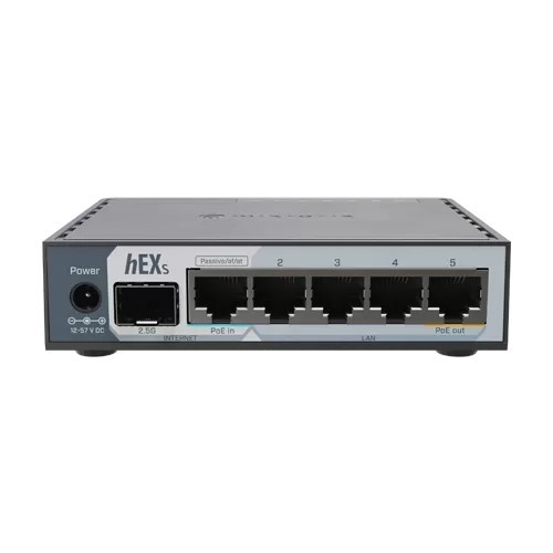 Router hEX, 5 porturi RJ45 Gigabit, 1 x SFP 2.5G, 1 x PoE Out, USB, PoE In - MikroTik E60iUGS