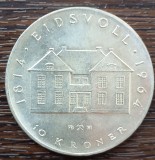 (A479) MONEDA ARGINT NORVEGIA - 10 KRONER 1964, 150 ANI - CONSTITUTIA EIDSVOLL, Europa
