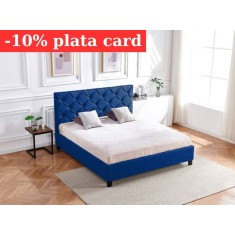 Pat Hypnotic 180x200 cm Tapitat Catifea Albastru Somiera Inclusa (cod ML 1705-19)