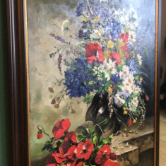 Galerie arta online Tablou cu flori, pictura cu flori in vaza semnat, inramat