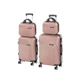 Set 4 Valize Rigide Leziter TraveLux Pro XXII ABS Roti 360&deg; Trusa Toaleta Roz-Auriu