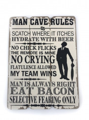 Tablou motivational ,,MAN CAVE RULES 20 x 28 cm foto