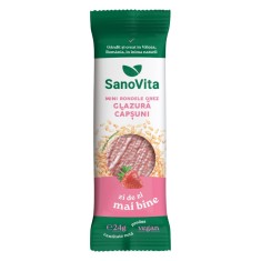 Mini rondele din orez cu glazura de capsuni, 24g, SanoVita