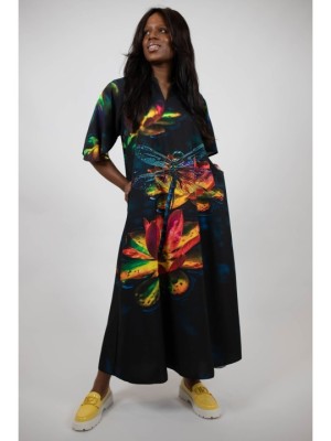 ROCHIE LUNGA CU BUZUNARE SI MANECI CLOPOT DRAGONFLY TALIE UNICA Multicolora foto