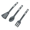 Set 3 Ustensile Bucatarie Plastic Gri: Furculita, Spatula, Polonic - Rezistent, Ușor de Curățat