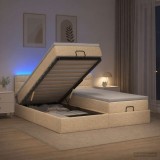 Cumpara ieftin Pat Ottoman cu Saltea si LED Crem 160 x 200 cm Tesatura