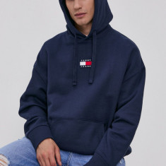 Tommy Jeans Hanorac de bumbac bărbați, culoarea albastru marin, cu imprimeu