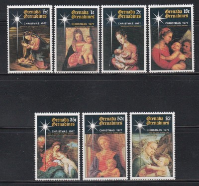 Grenada Grenadine 1977 - Crăciun - Picturi de Van Dyck, Correggio, Raphael, s.a., Serie + Colita, 4 Poze, MNH foto