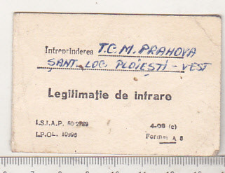 bnk div Legitimatie intrare TCM Prahova - anii `70