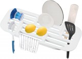 Suport extensibil pentru vase iBigLY, silicon, alb, 17,5 x 43-63 cm