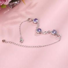 Bratara Model Infinit si Inimioare din argint 925 Alexandrite Heart, Brățară