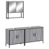 Cumpara ieftin Set mobilier de baie, 3 piese, gri sonoma, lemn prelucrat