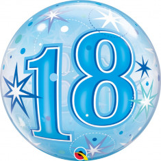 Balon Bubble 22&amp;quot;/56cm, Blue Starbust Sparkle pentru aniversare 18 ani, Qualatex 48439 foto