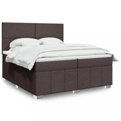 vidaXL Pat box spring cu saltea, maro &amp;icirc;nchis, 200x200 cm, textil foto