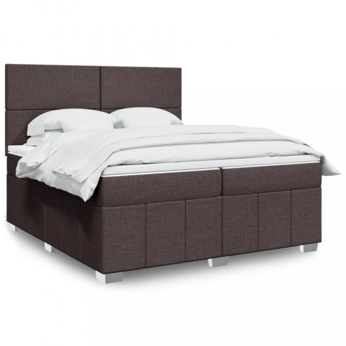 vidaXL Pat box spring cu saltea, maro &icirc;nchis, 200x200 cm, textil