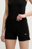 Puma pantaloni scurți din bumbac culoarea negru, uni, high waist, 685020