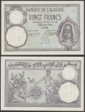 ALGERIA █ bancnota █ 20 Francs █ 1928 █ P-78b █ UNC █ necirculata