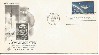 (No3)plic-USA 1962-JOHN H. GLENN Jr-Orbiteaza in jurul pamantului -prima zi foto