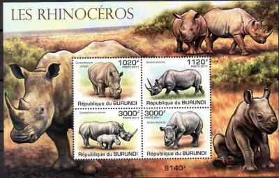BURUNDI 2011, Fauna, Rinoceri, serie neuzata, MNH foto