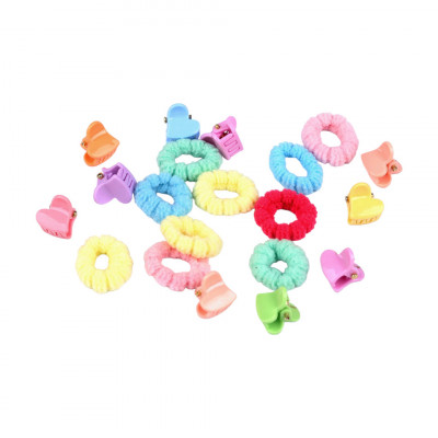 Set 20 accesorii par fetite Crisalida, elastice si agrafe inimioare, Multicolor foto