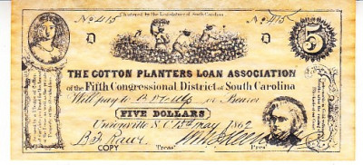 M1 R - Bancnota America - South Carolina - 5 dolari - 1862 foto