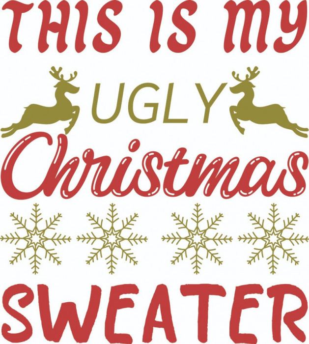 Sticker decorativ, This is my uoly christmas sweater, Rosu, 66 cm, 7011ST